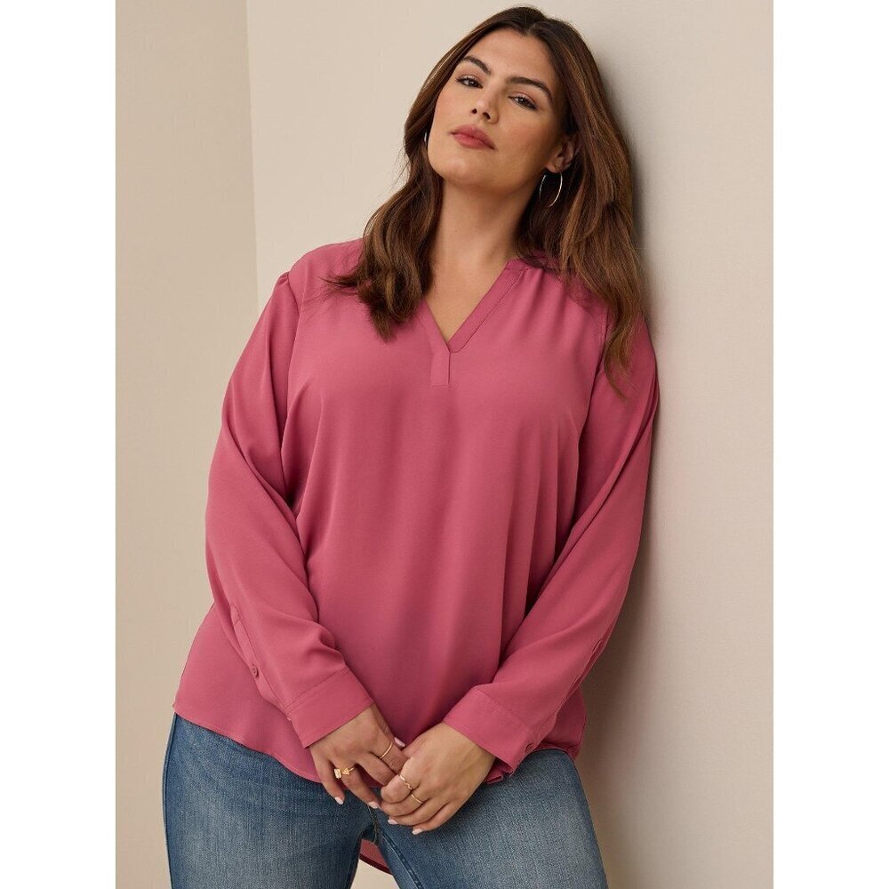 NWT Torrid Women's Georgette Hi Low Long Sleeve Rose Blouse - 5XL